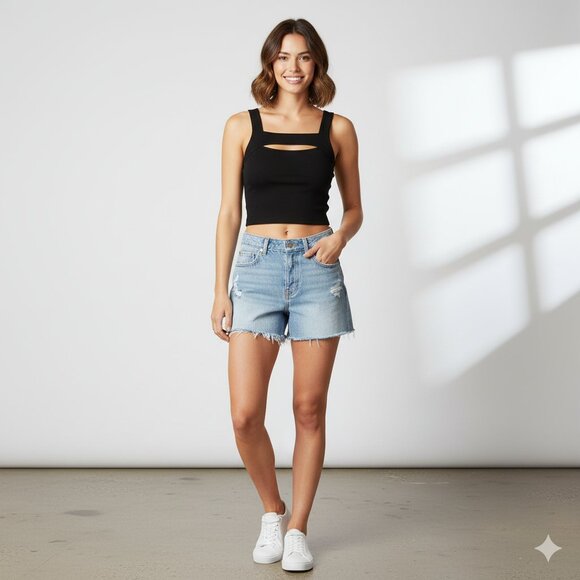 Revolve Women's LNA Cut Out Tank Top Cropped Black Stretch Sleeveless Size XS - Picture 4 of 11